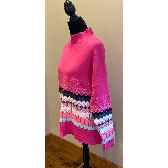 NWT Crown & Ivy Sweater Size Large Measures like 2X Magenta Pink Fair Isle Look - Picture 3 of 10